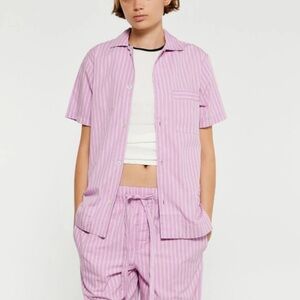 Tekla organic cotton striped purple shirt